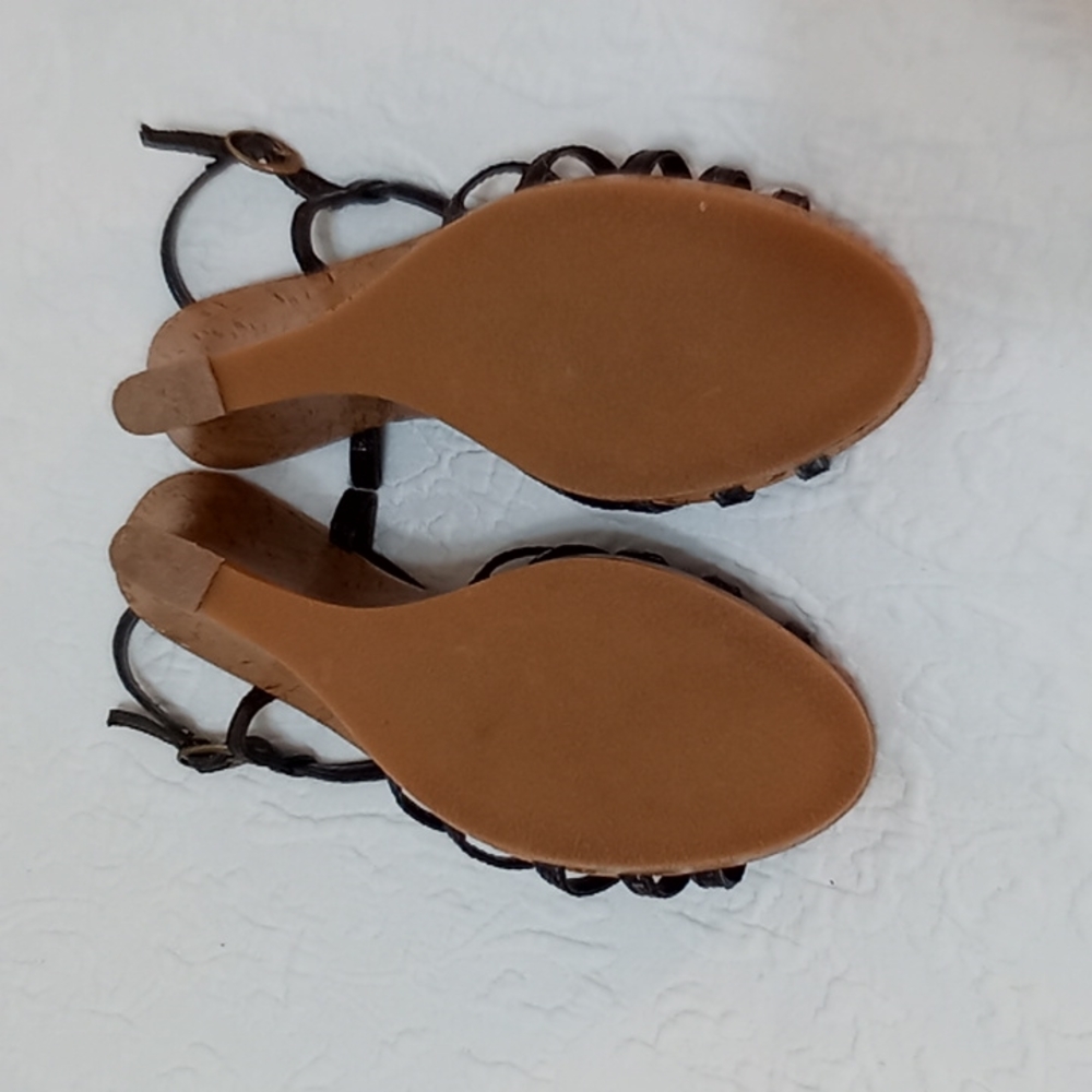 Le Chateau Dark Brown Strappy Wedge Sandals - Picture 2 of 10